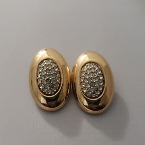 Swarovski Vintage Gold and Silver Crystal Clip On Earrings 1"